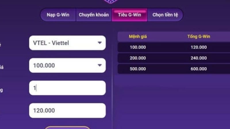 Nạp tiền vào game G365 Win